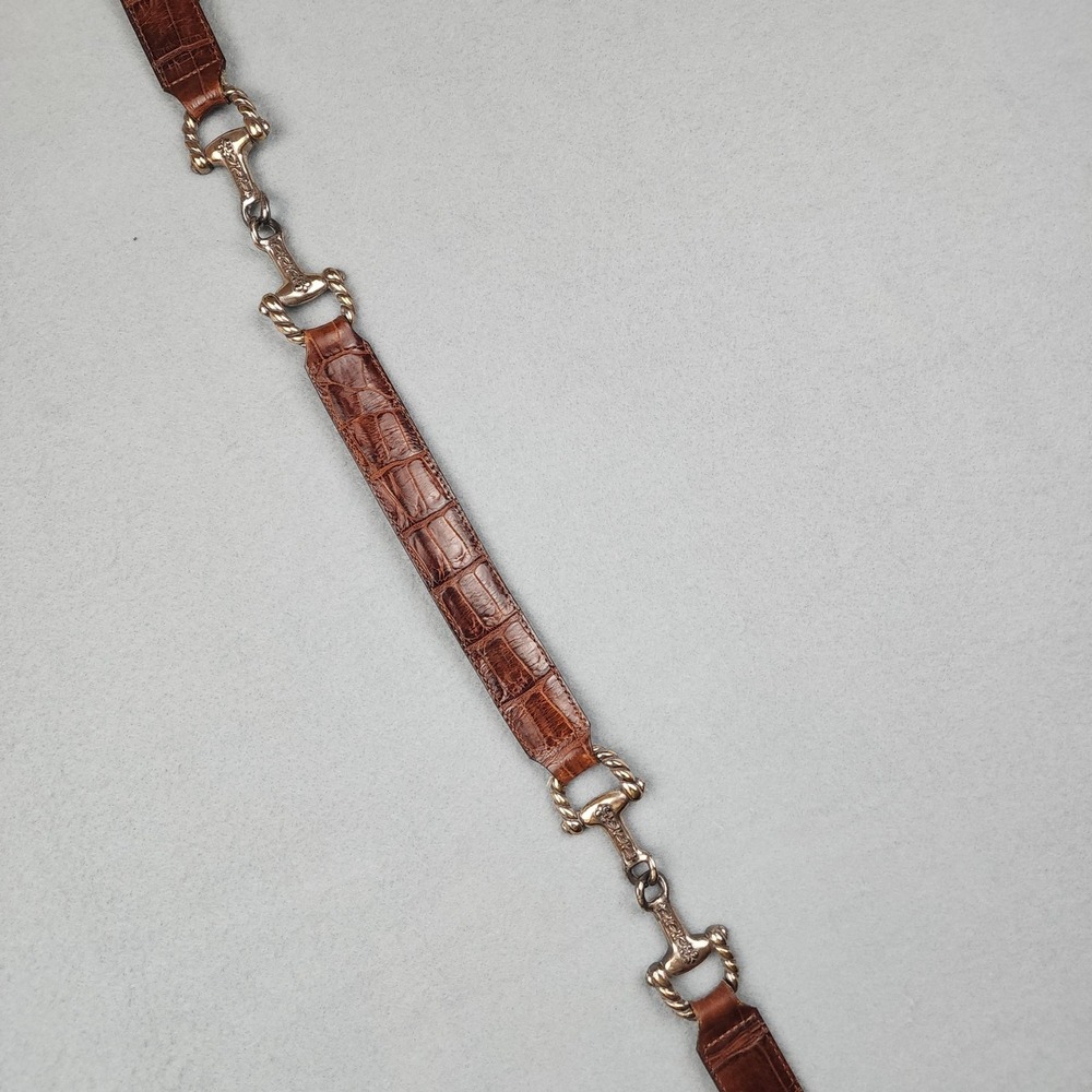 Brighton Belt Womens Small Brown Croc Embossed Leather Horsebit Silver Buckle - Picture 5 of 9
